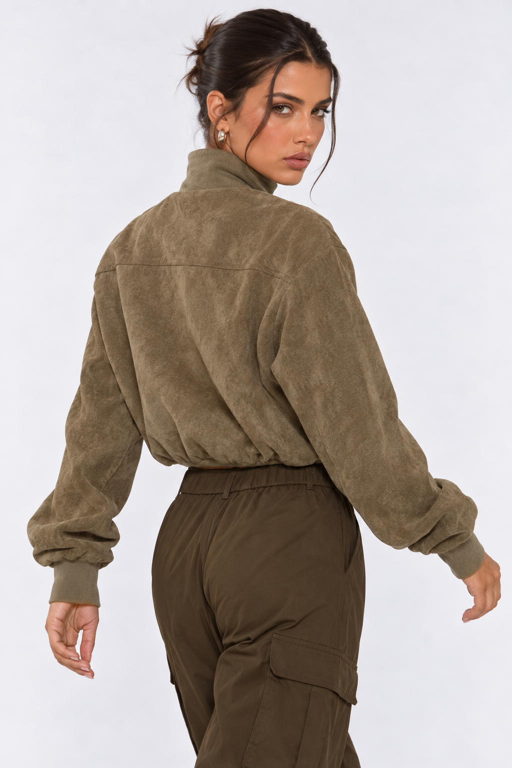 Khaki Faux Suede Bomber Jacket
