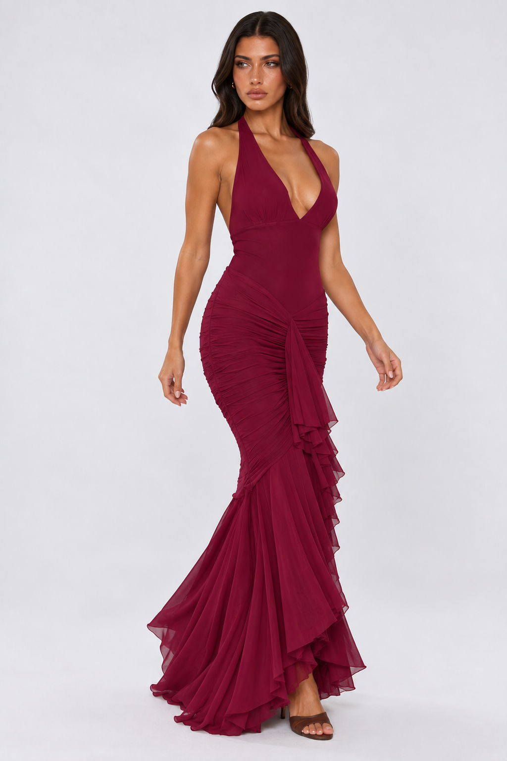 Plum Ruched Maxi Dress