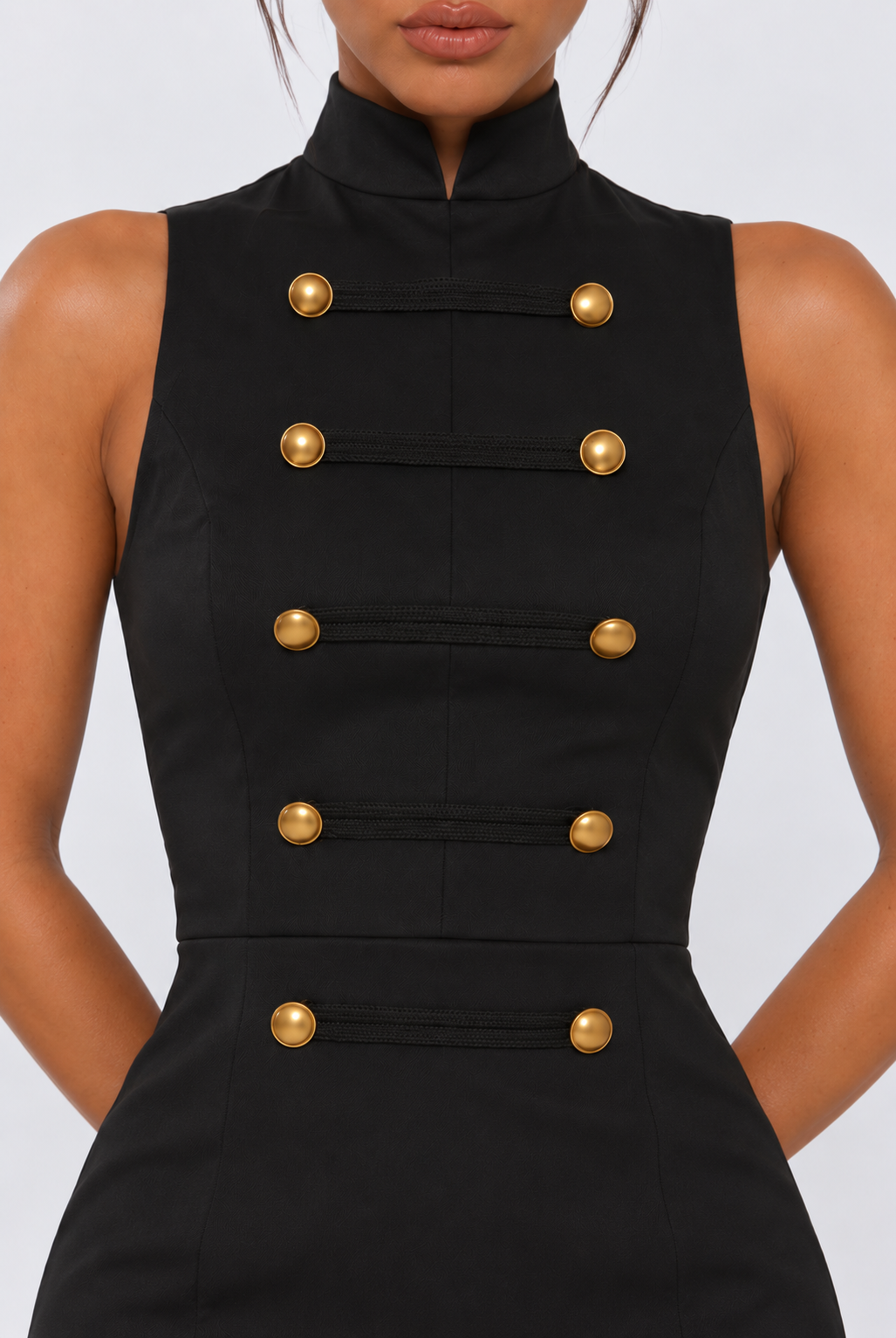 Black Button Military Mini Dress