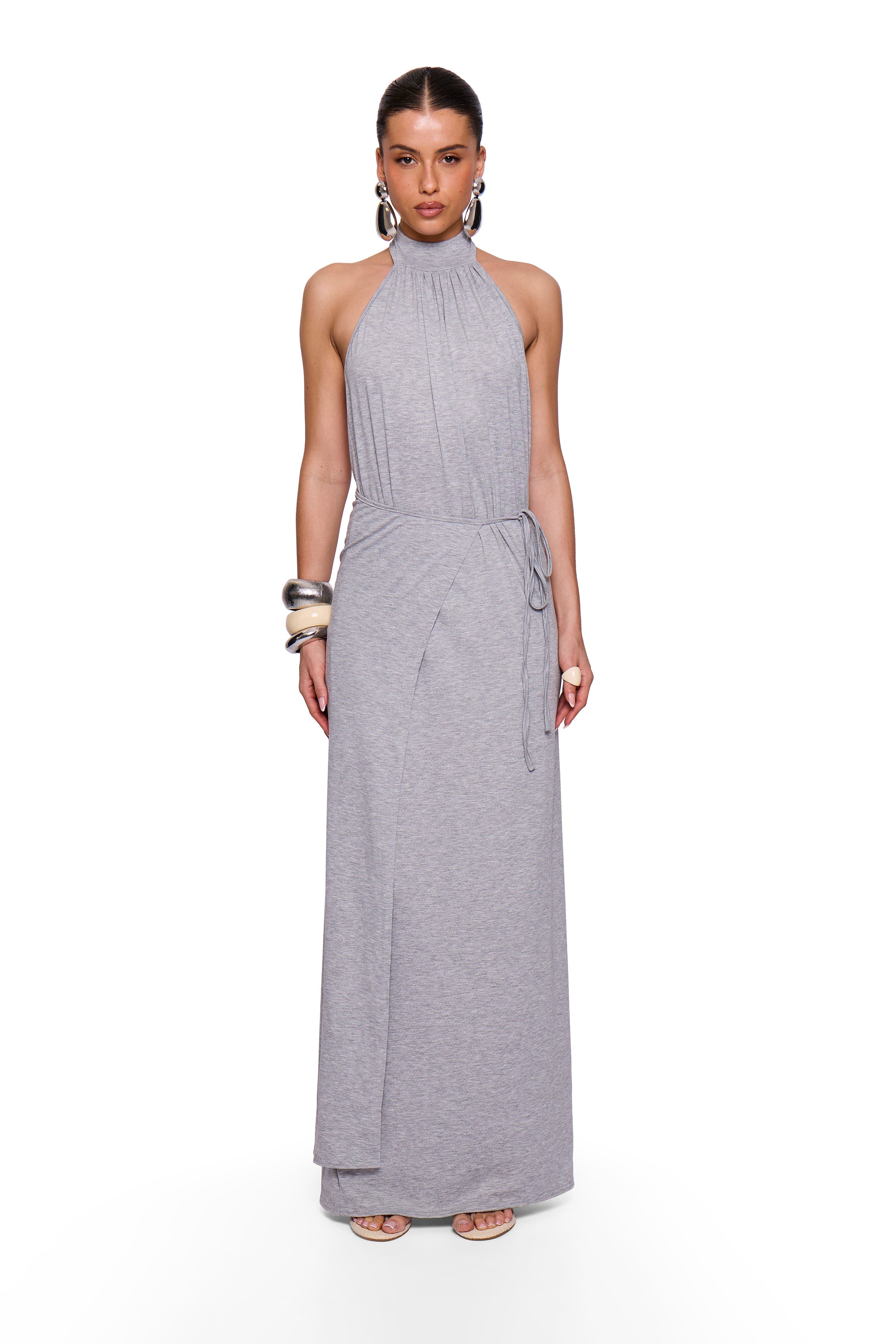 Grey Marl Tie Maxi Dress