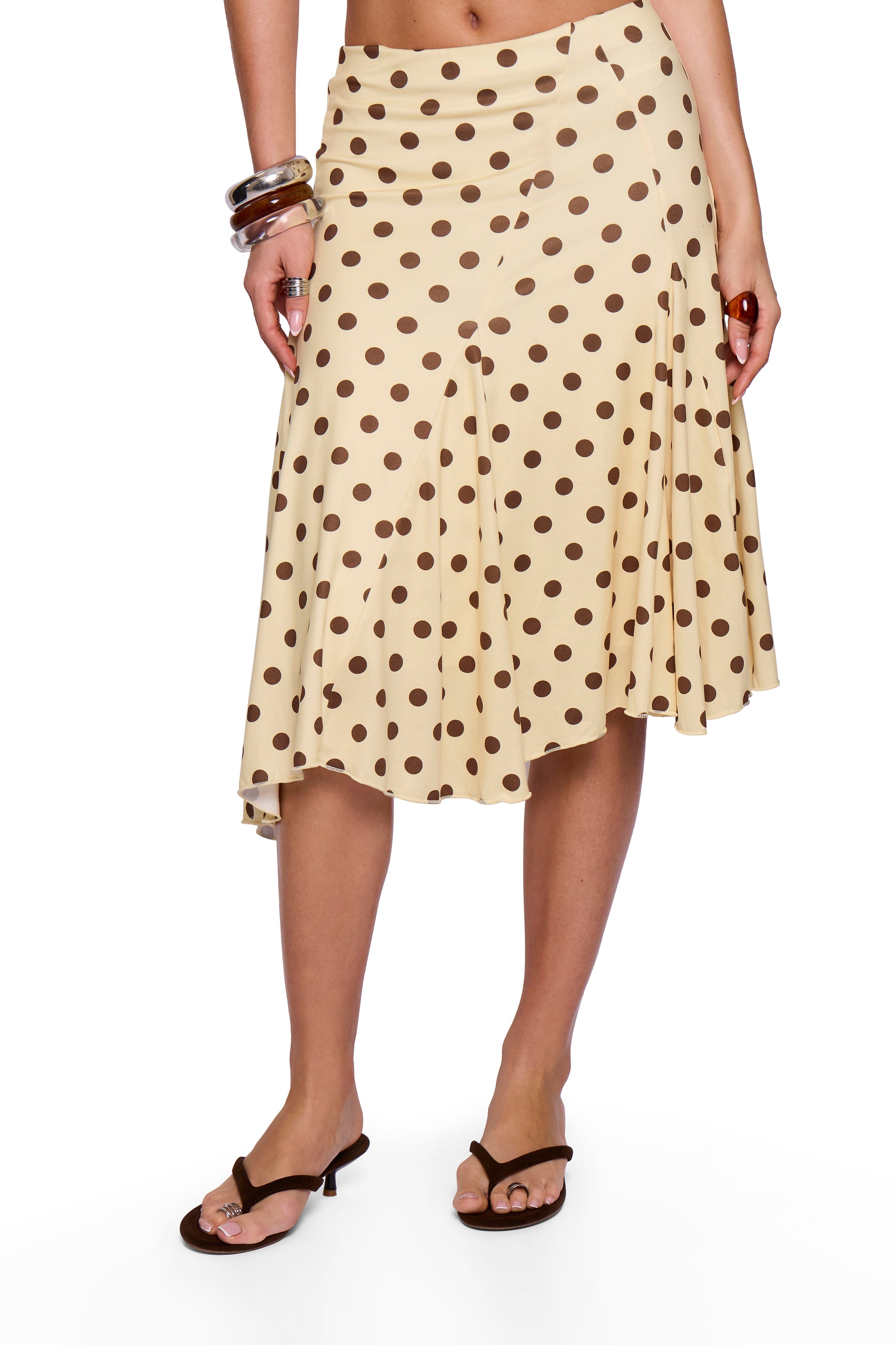 Butter Cream Polka Midi Skirt
