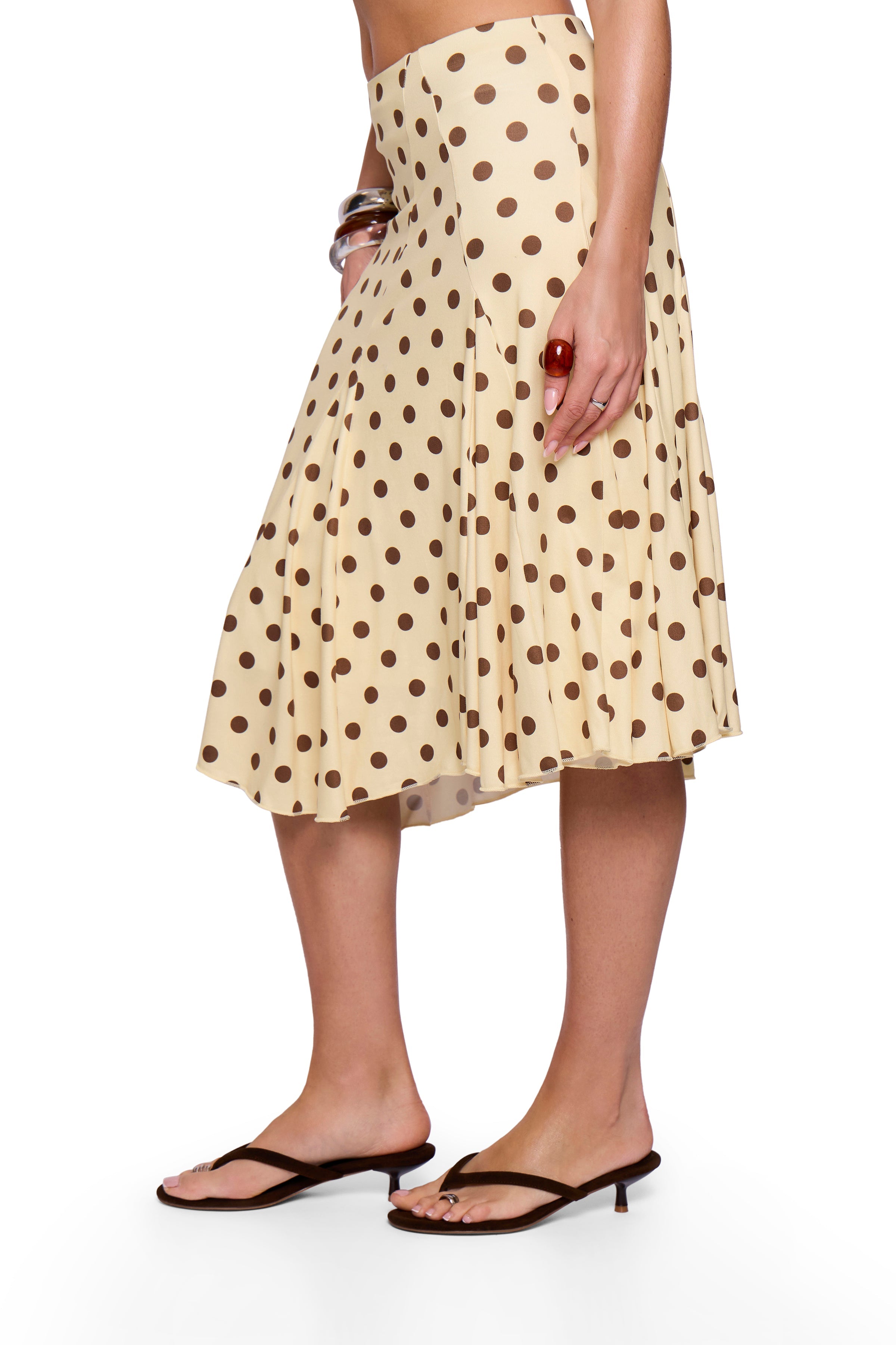 Butter Cream Polka Midi Skirt