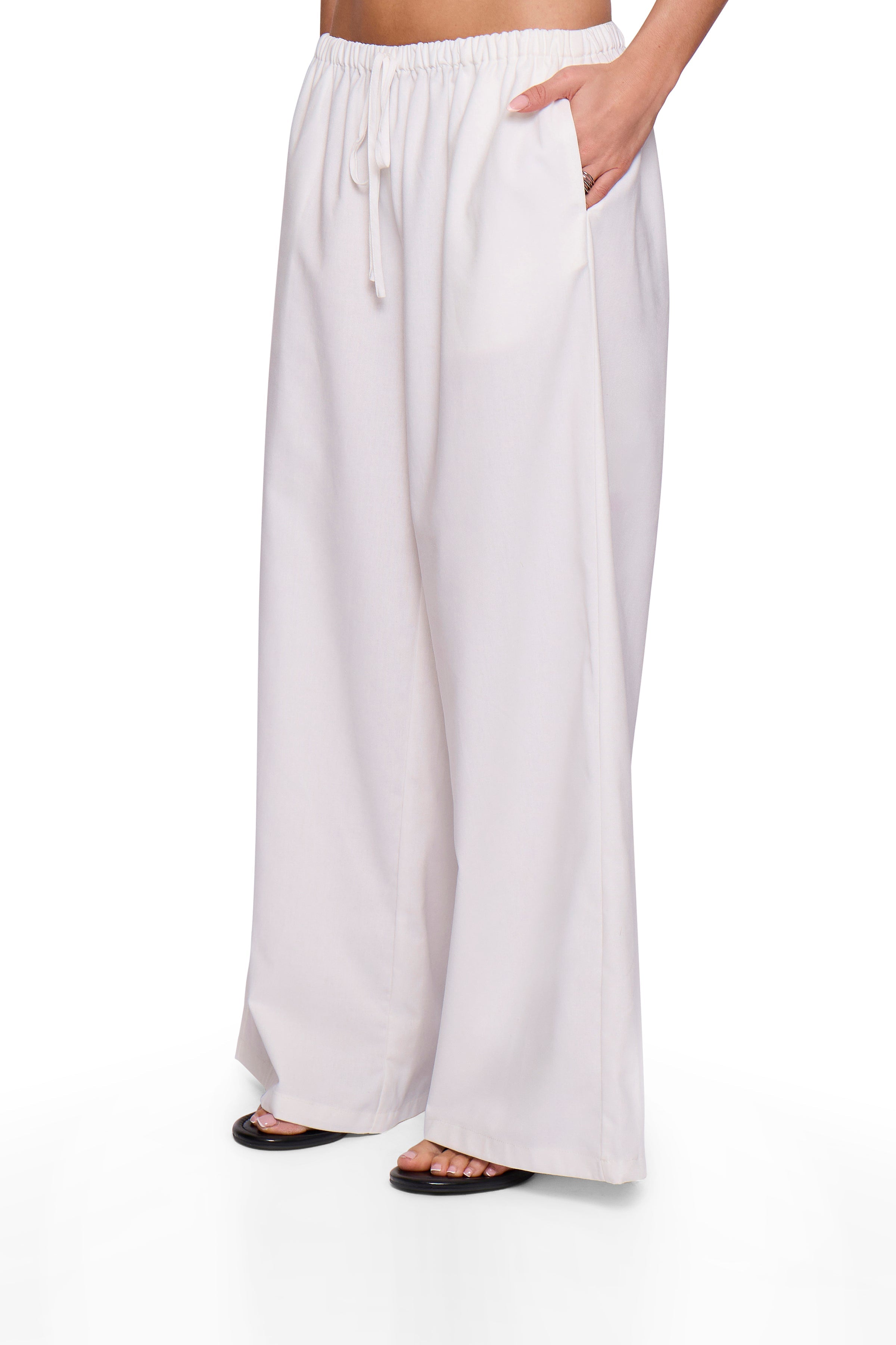White Linen Blend Wide Trouser