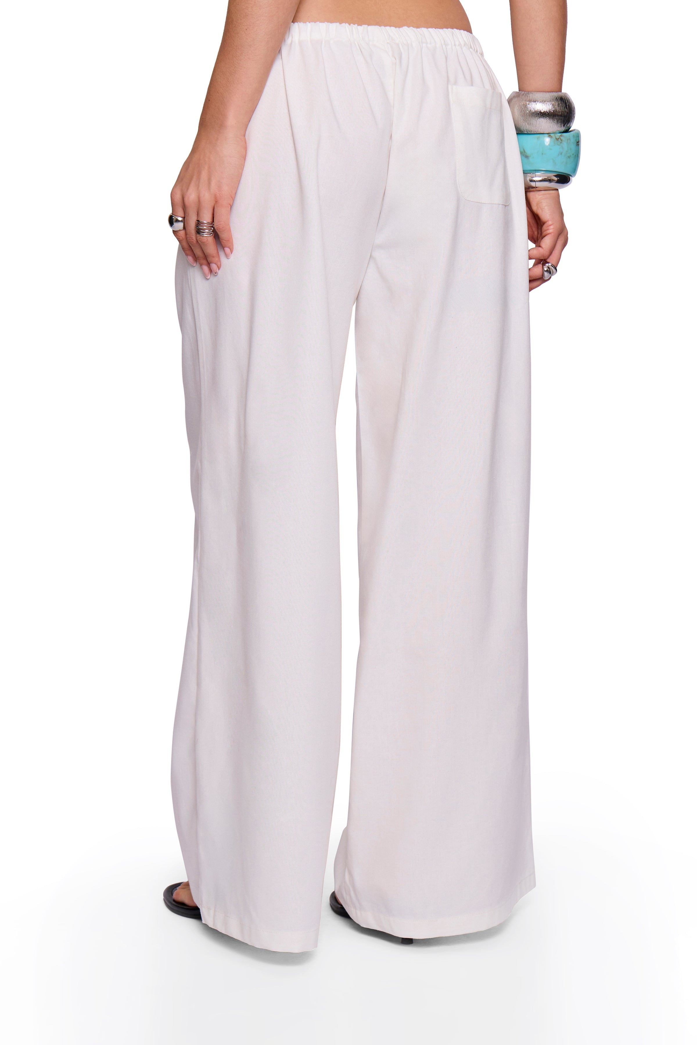 White Linen Blend Wide Trouser