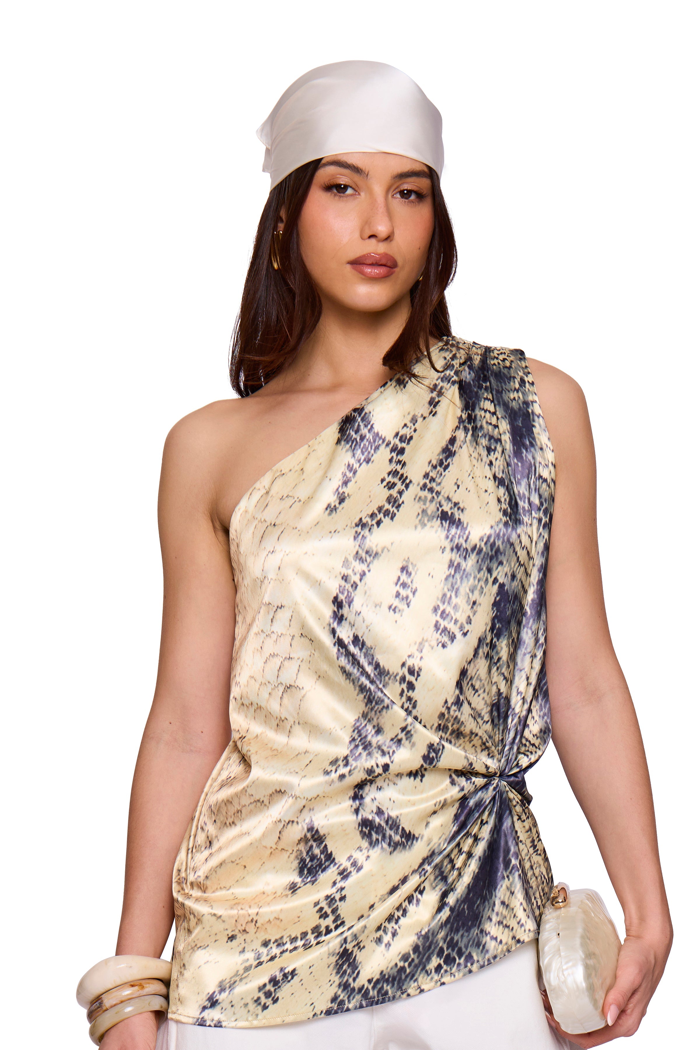 Yellow Printed One Shoulder Top