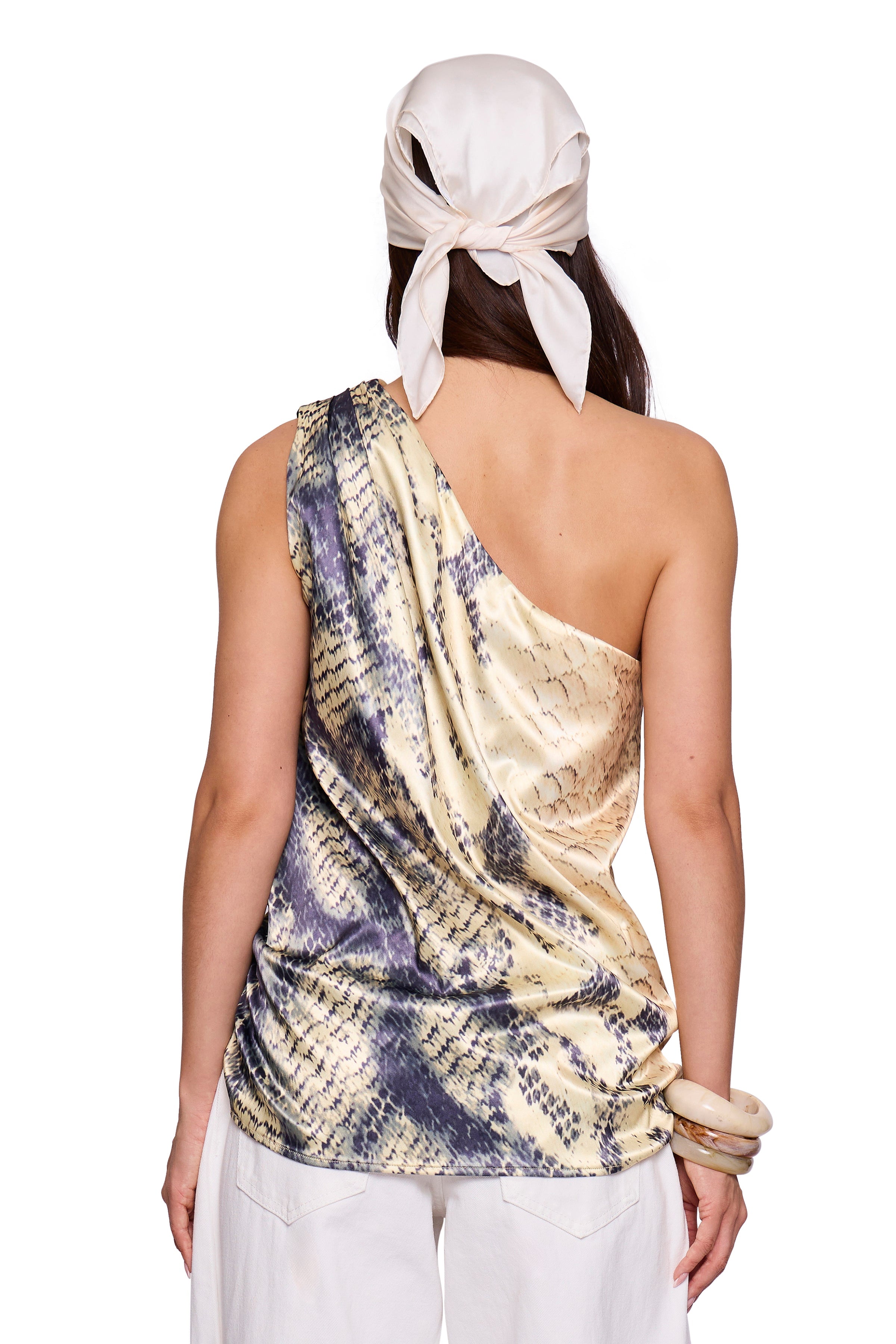 Yellow Printed One Shoulder Top