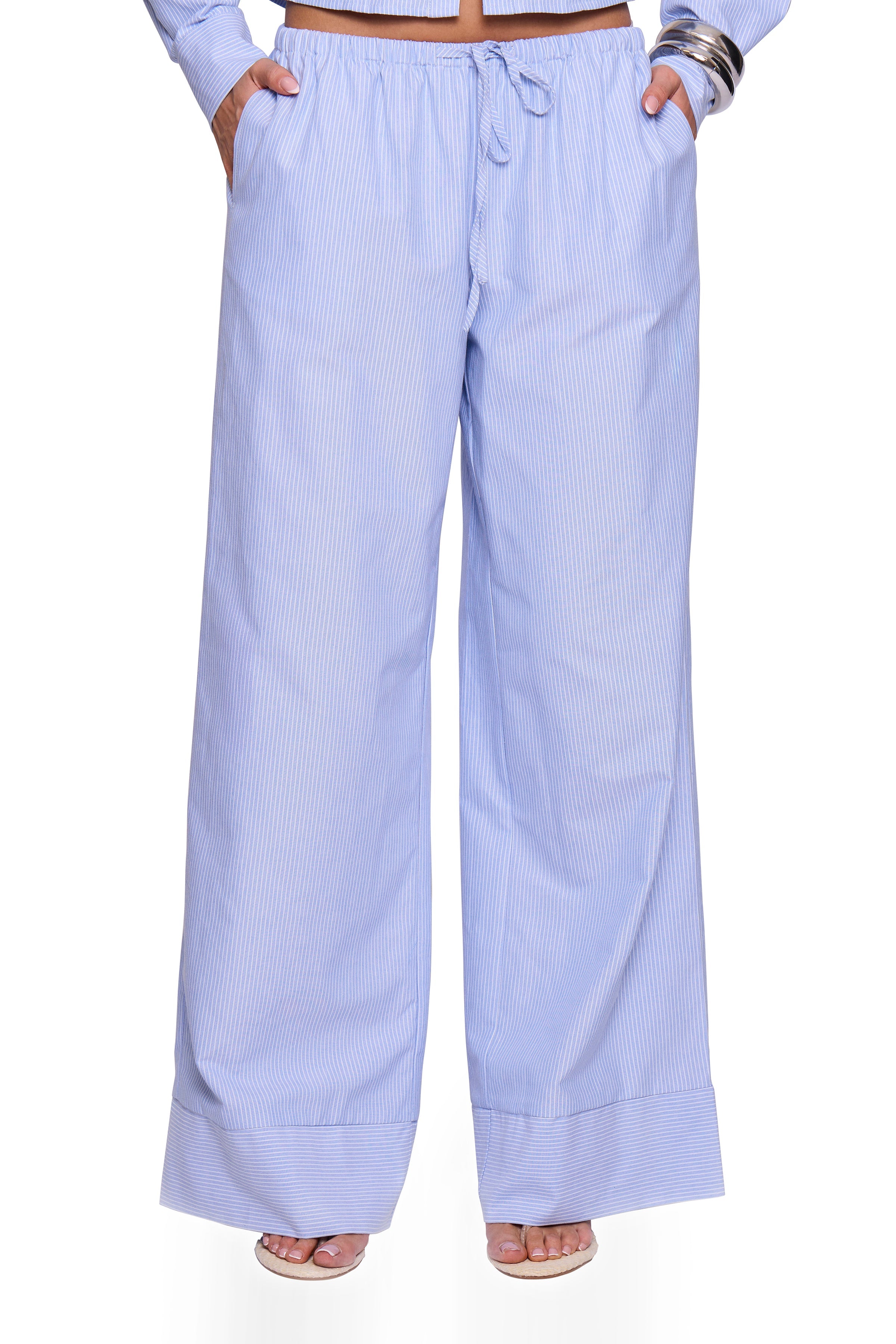 Blue Pinstripe Wide Trouser