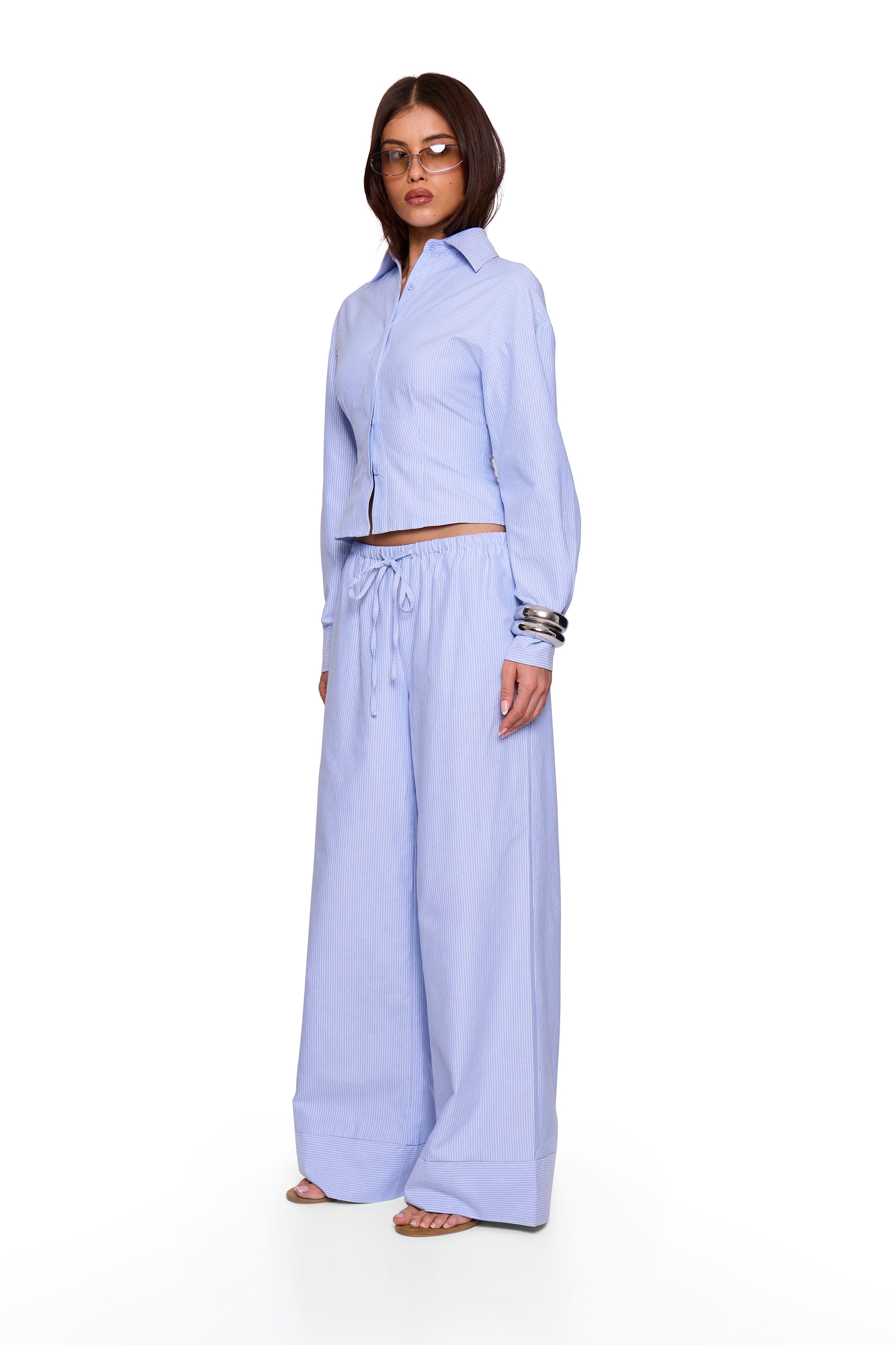 Blue Pinstripe Wide Trouser
