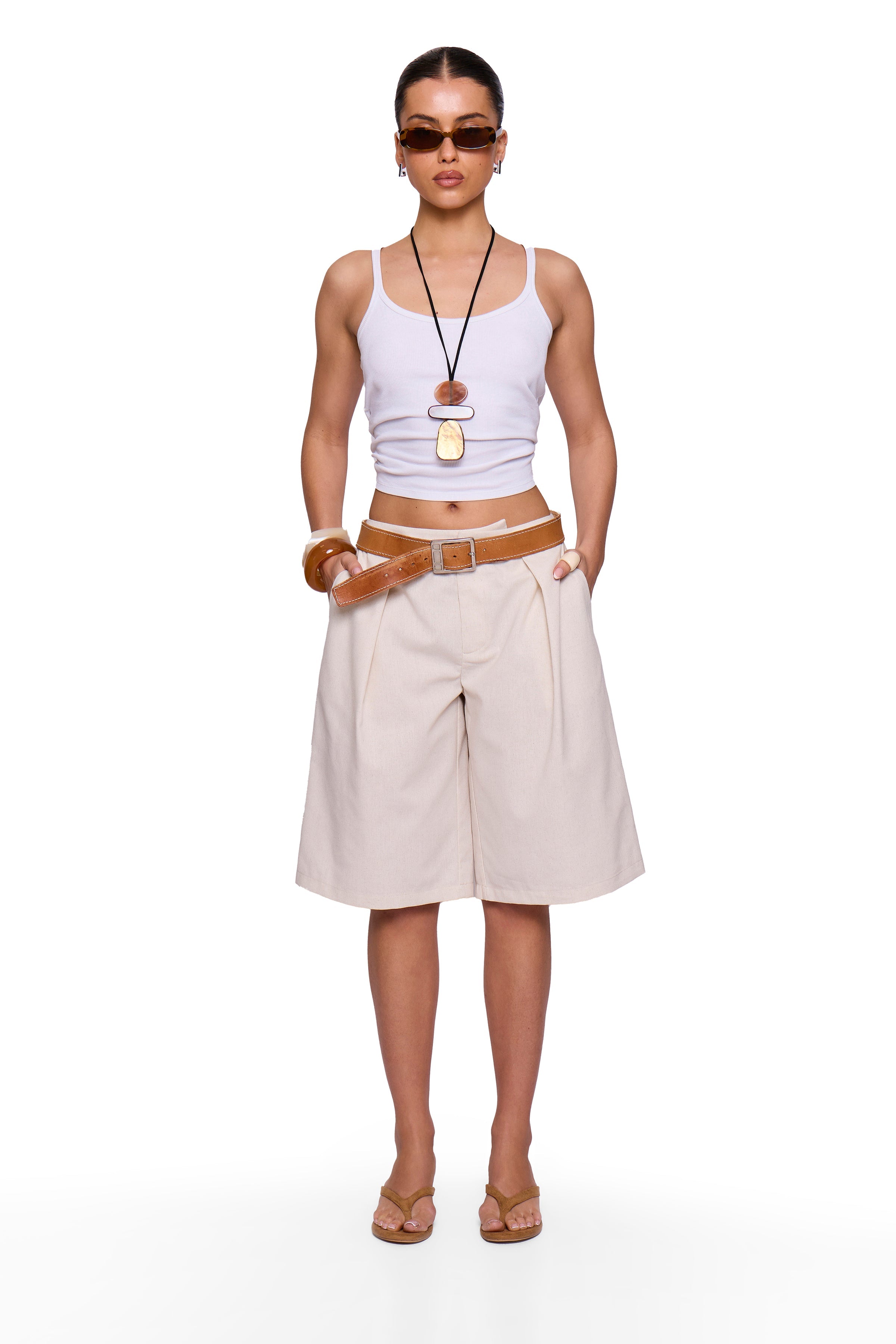 Oatmeal Linen Feel Bermuda Shorts