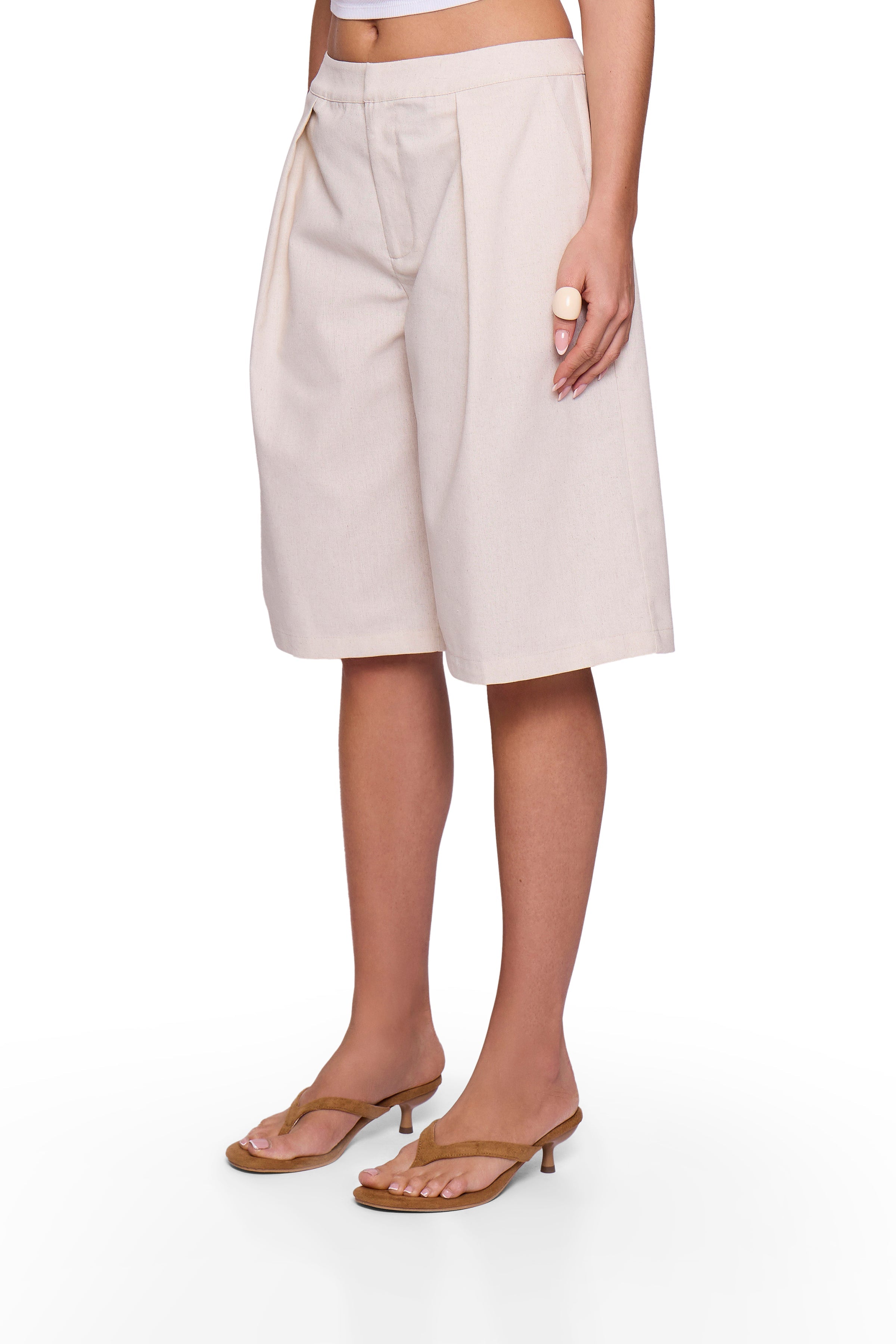 Oatmeal Linen Feel Bermuda Shorts