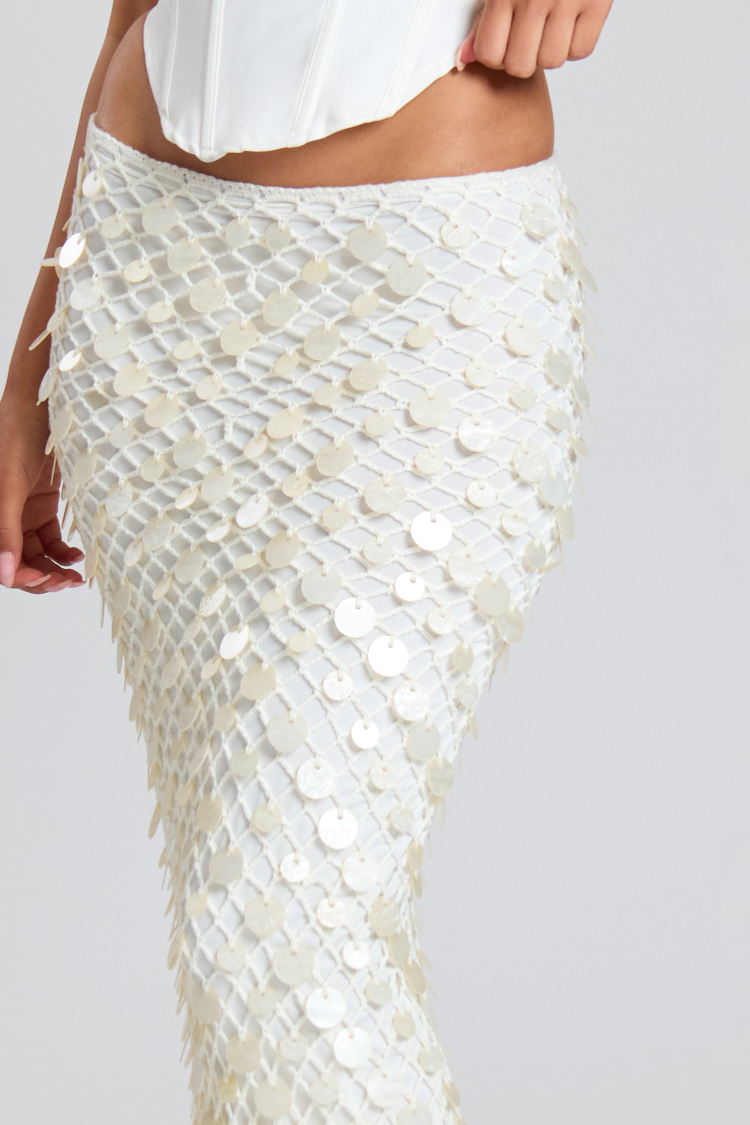 Cream Knit Shell Maxi Skirt