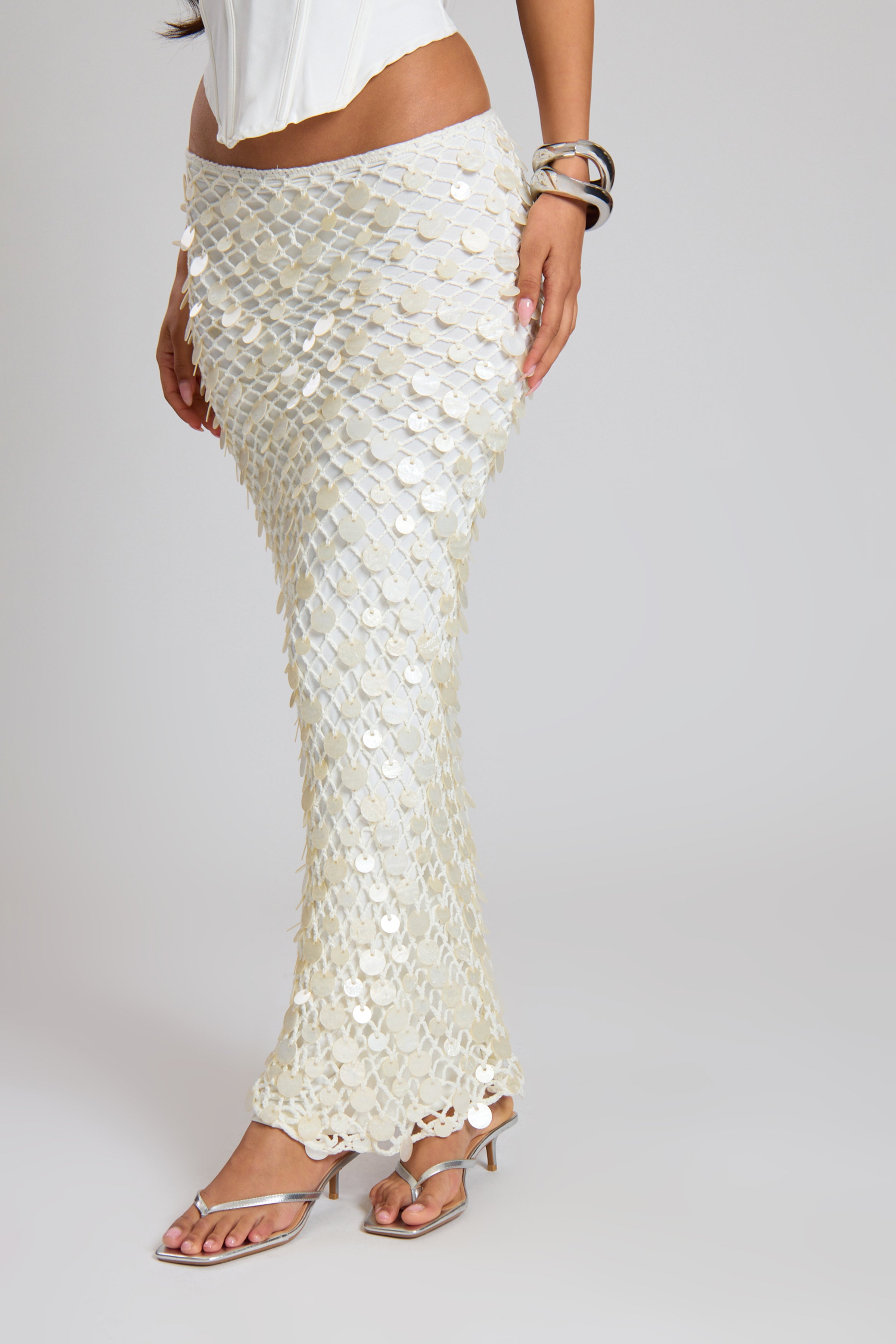 Cream Knit Shell Maxi Skirt