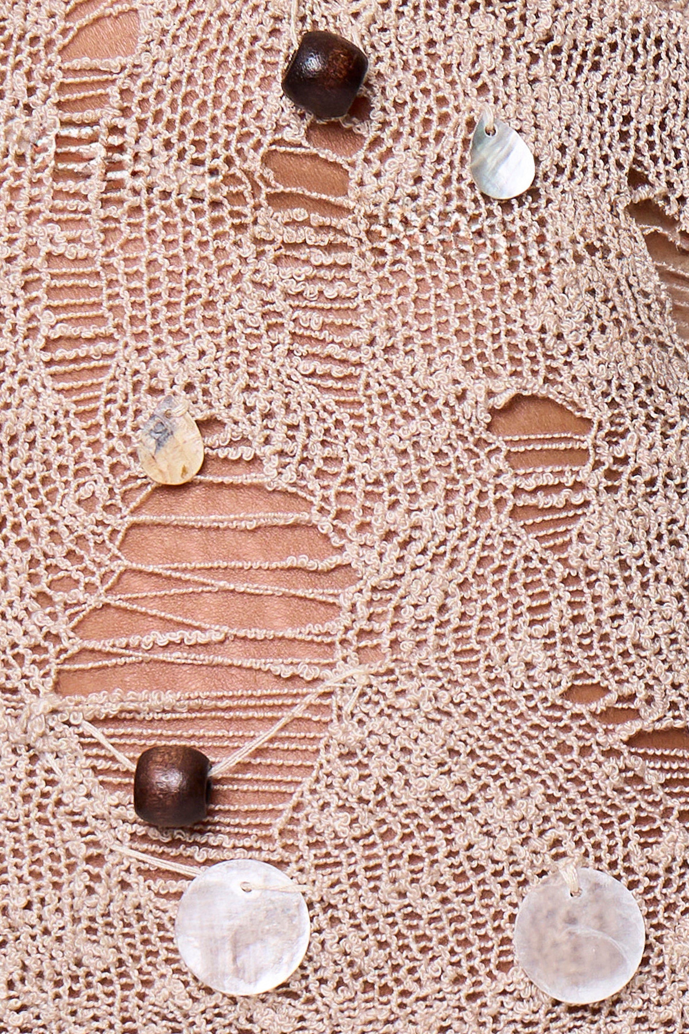 Taupe Distressed Knit Bead Short