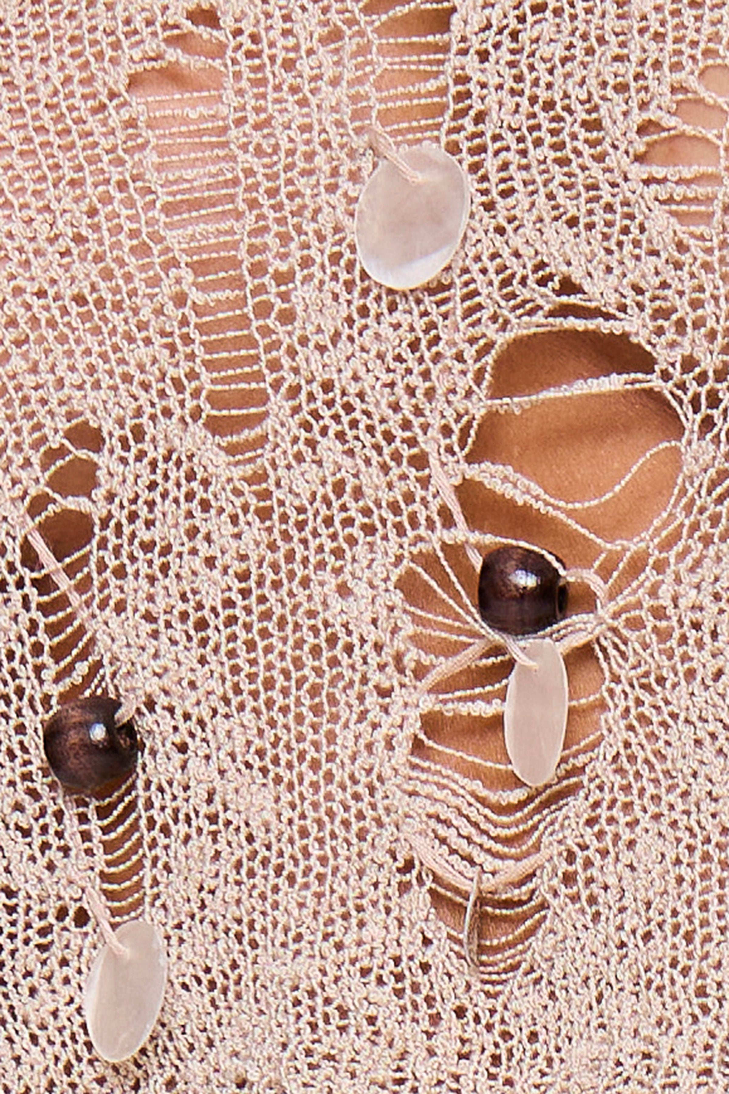 Taupe Distressed Knit Bead Top