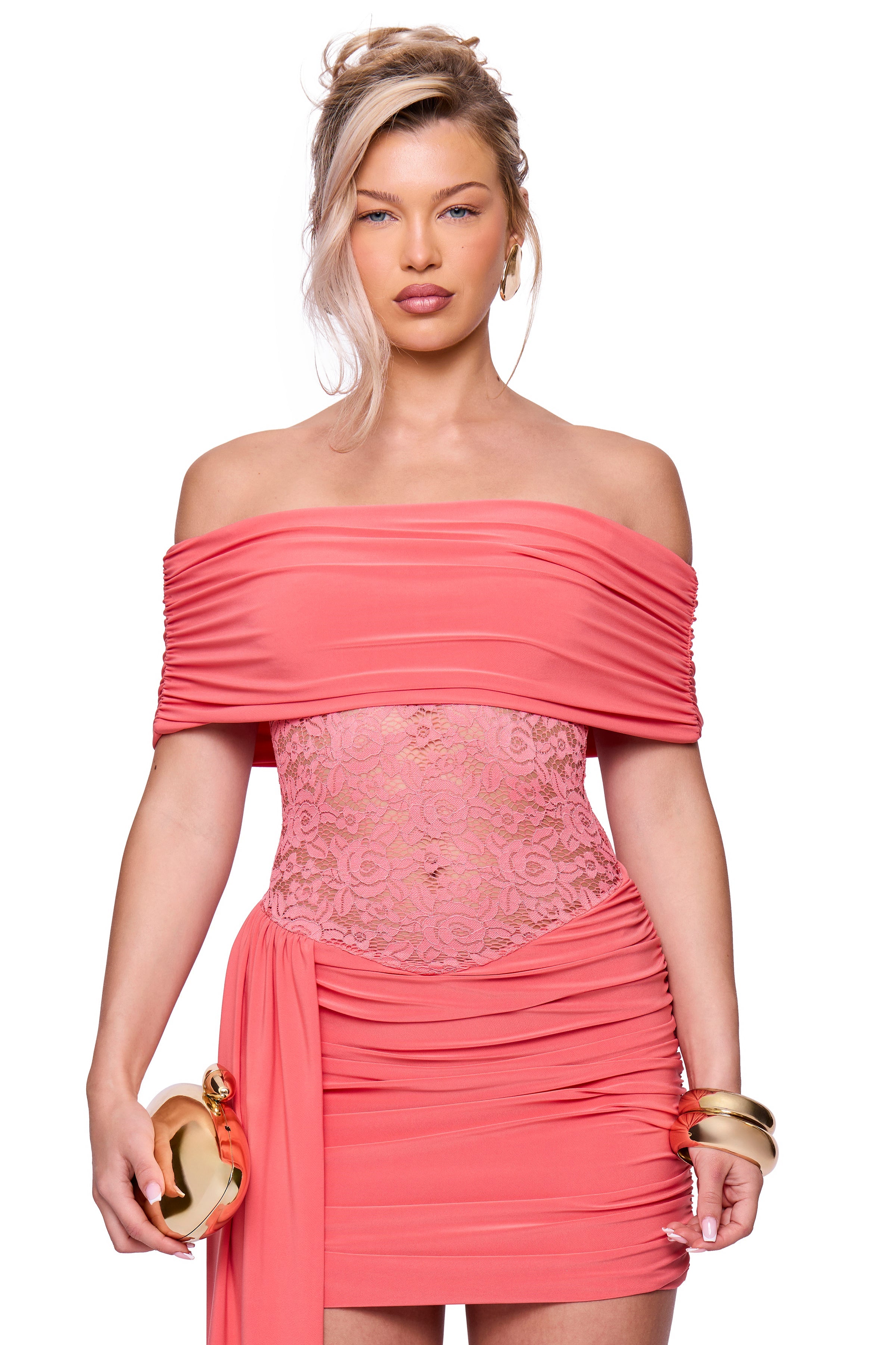 Coral Drape Mini Dress
