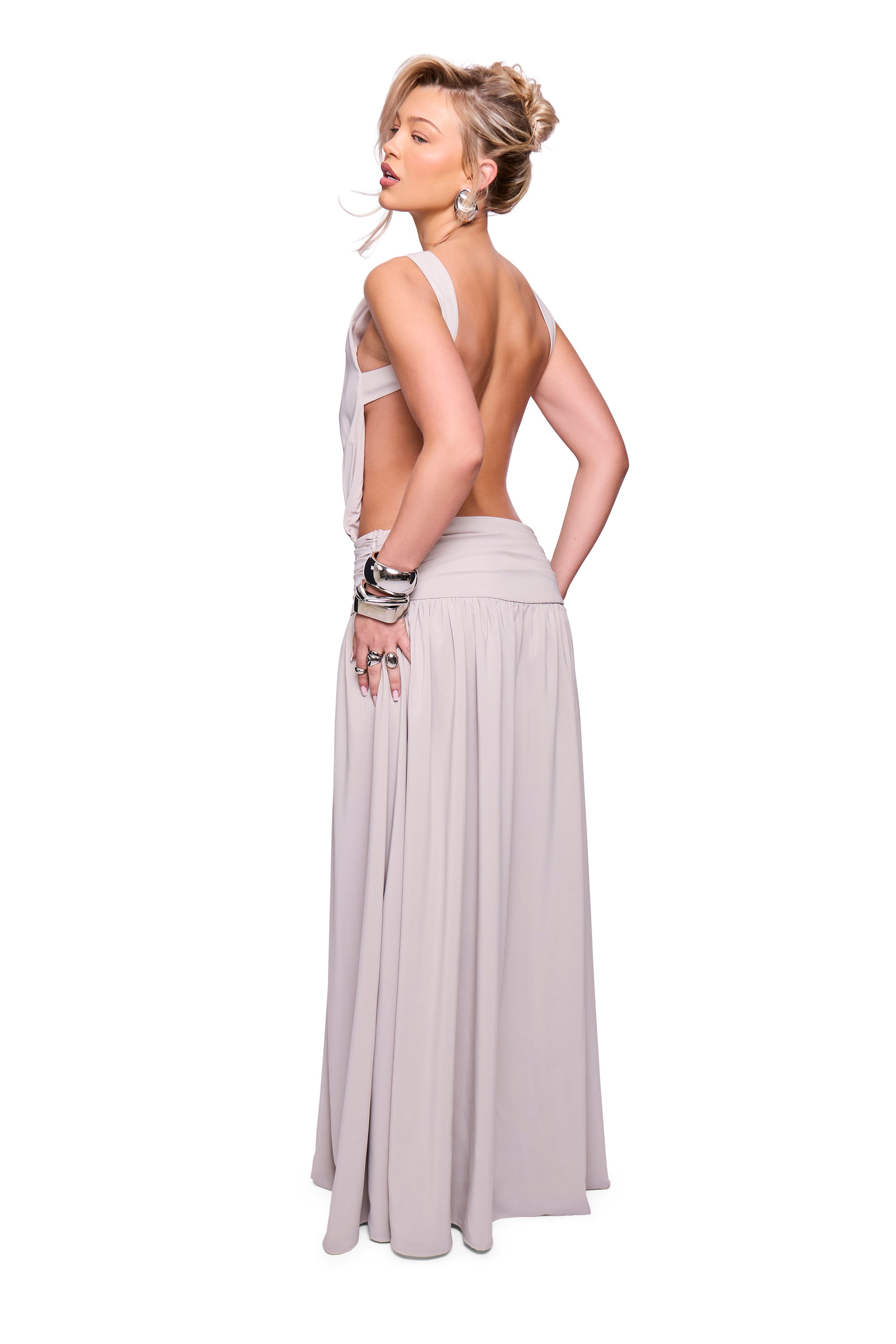 Grey Backless Maxi Dress