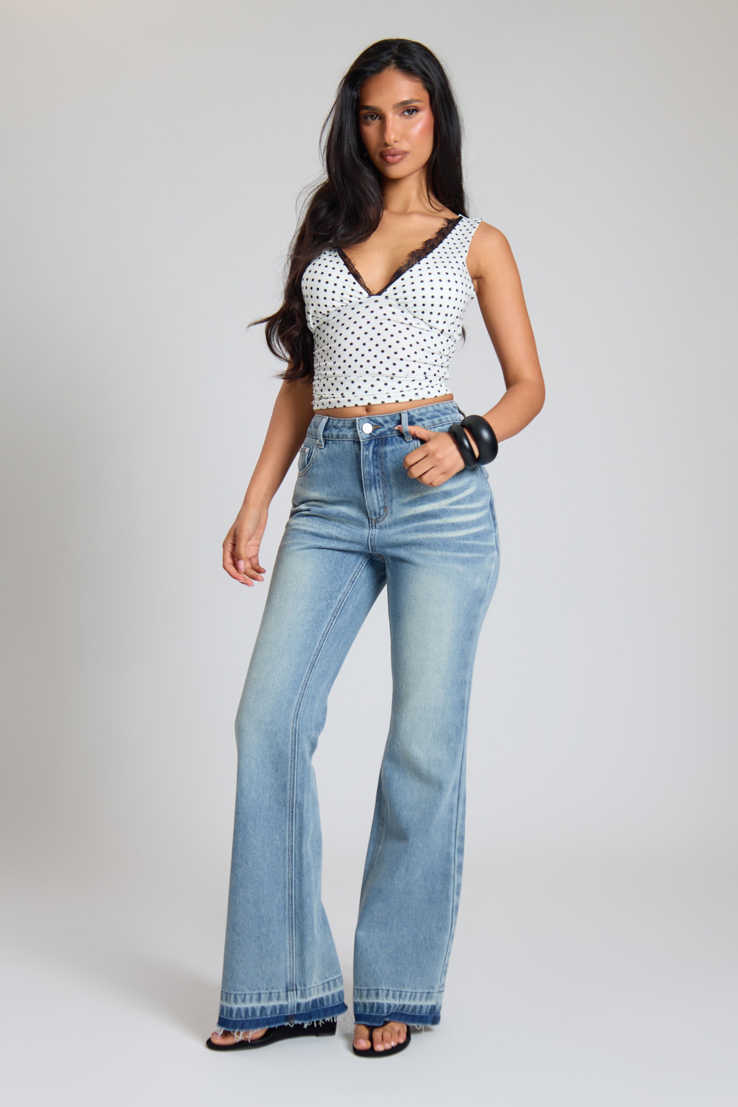 Light Vintage Wash Denim Skinny Flares
