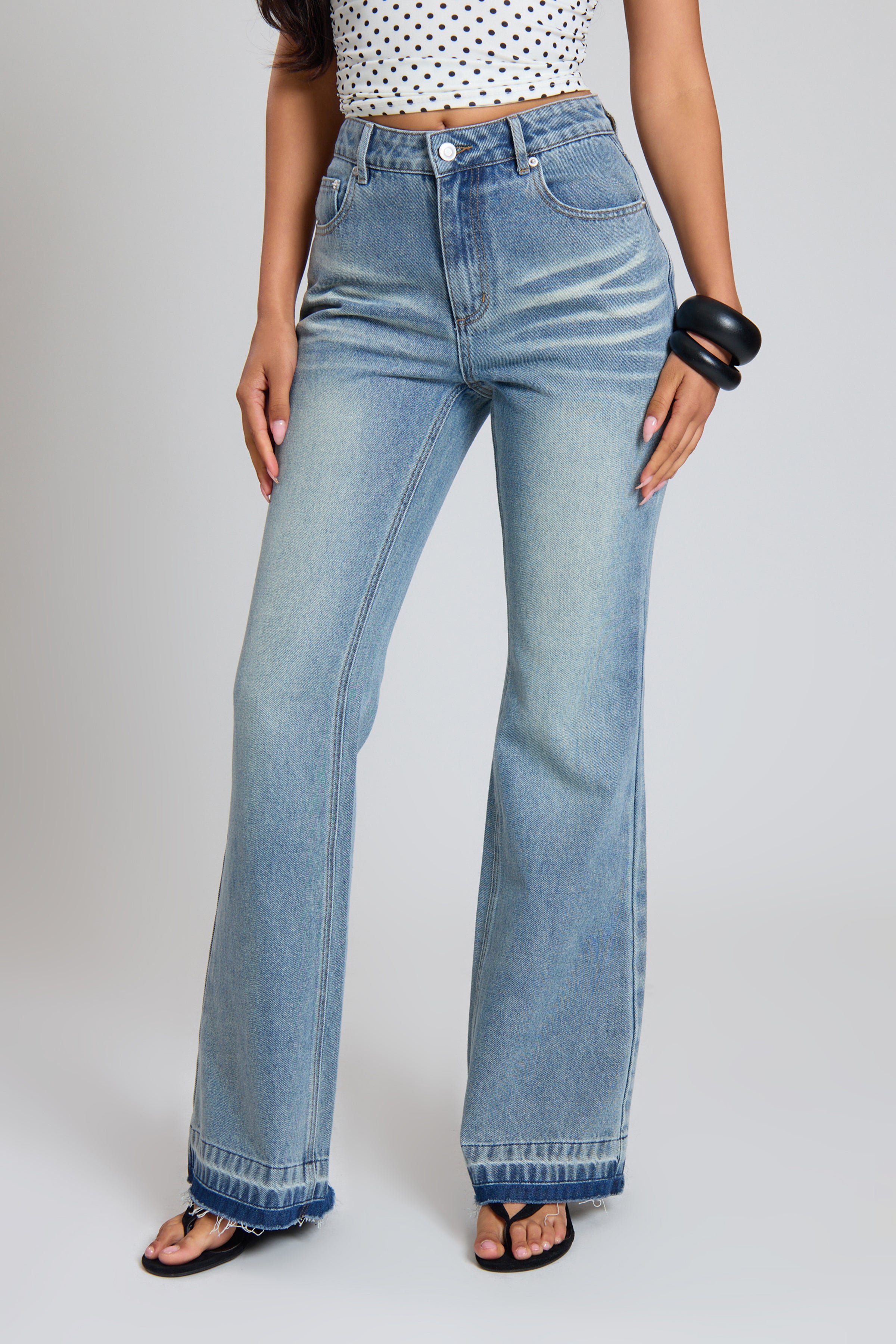 Light Vintage Wash Denim Skinny Flares