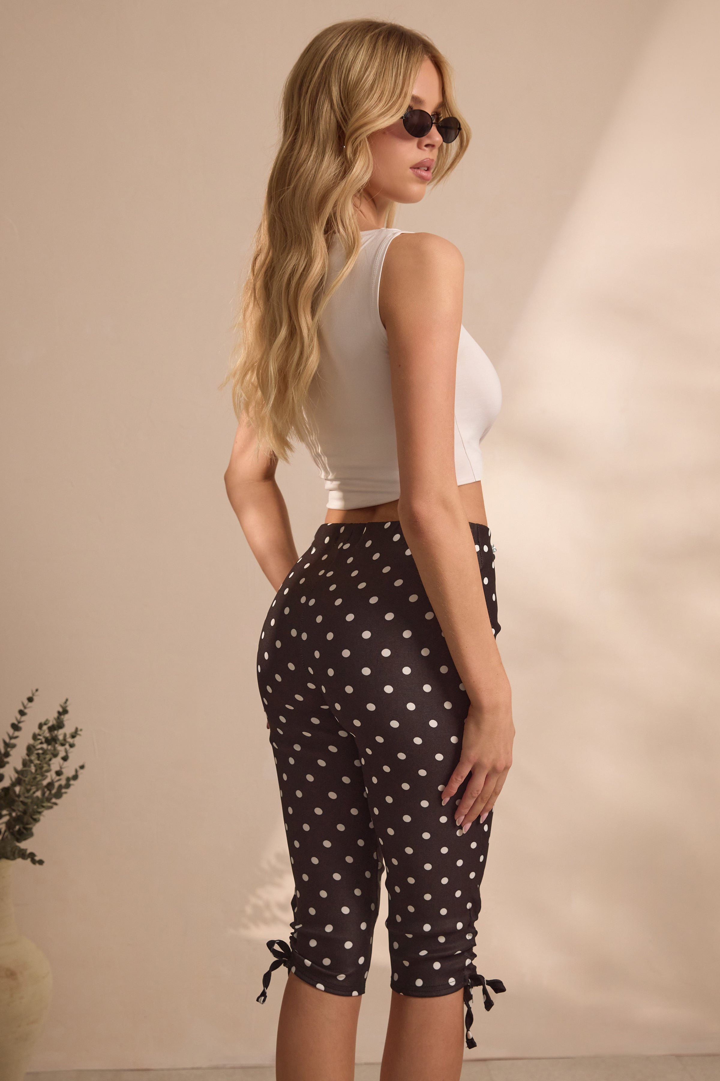 Black & White Polka Dot Soft Woven Capri