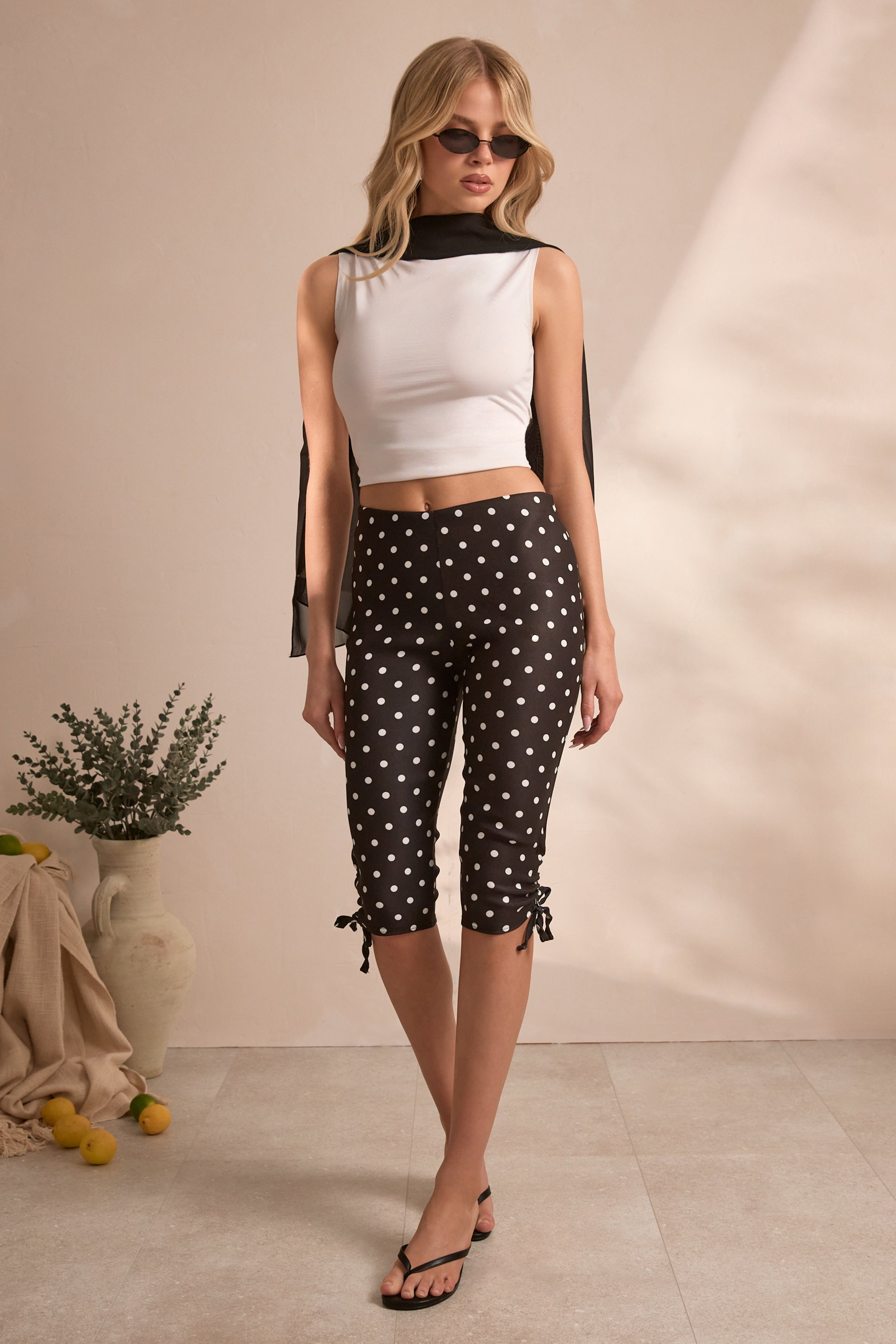 Black & White Polka Dot Soft Woven Capri