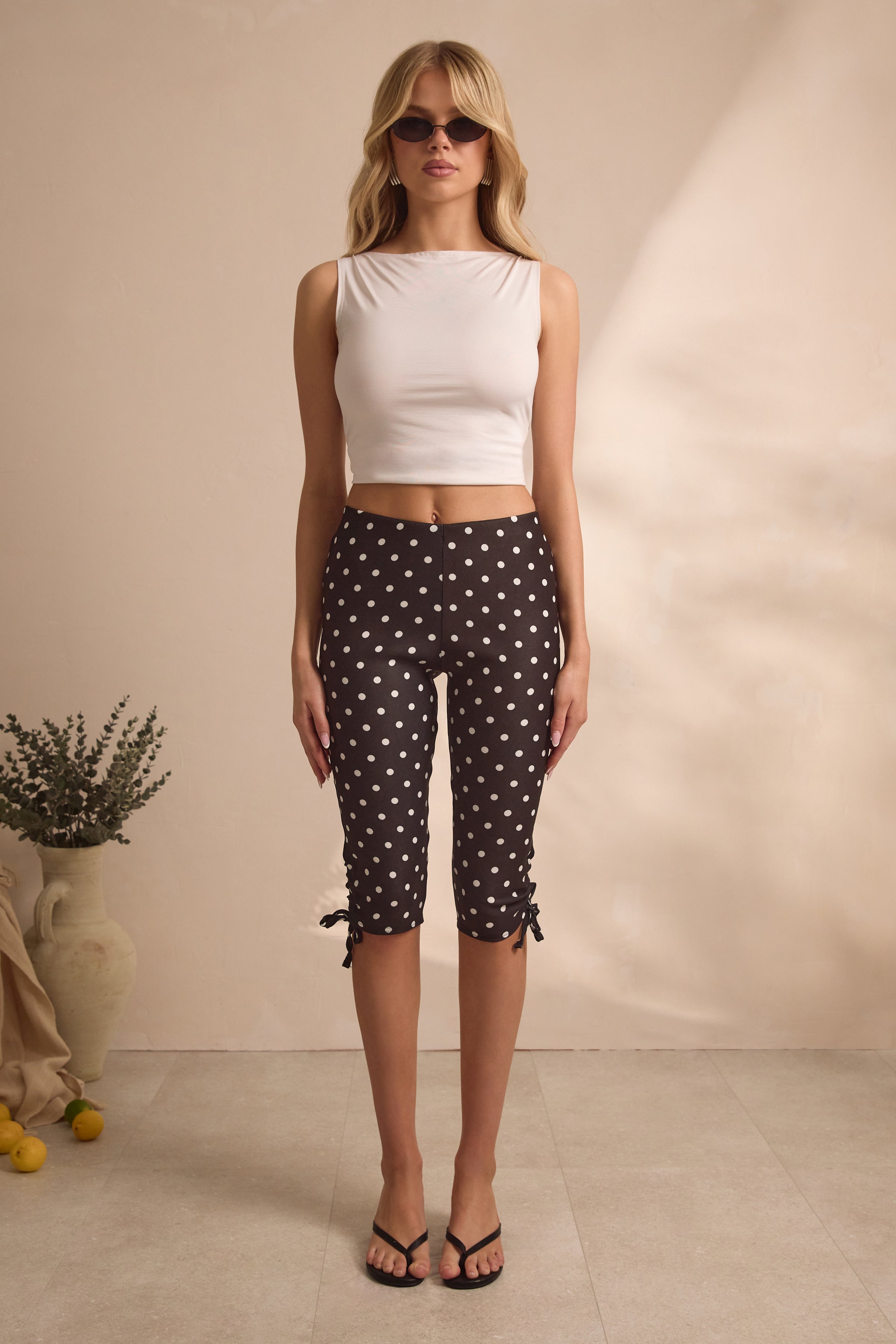 Black & White Polka Dot Soft Woven Capri