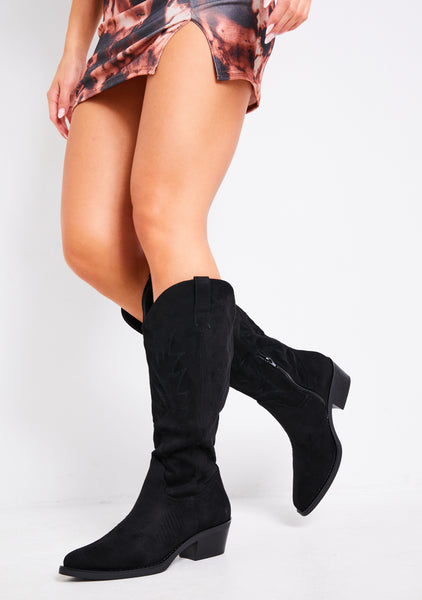 Black suede cheap cowboy boots womens