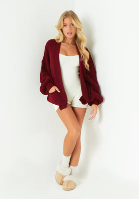 Devyn Wine Balloon Sleeve Cardigan