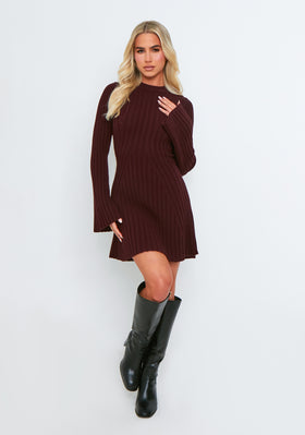 Harper Wine Rib Knit Flare Mini Dress