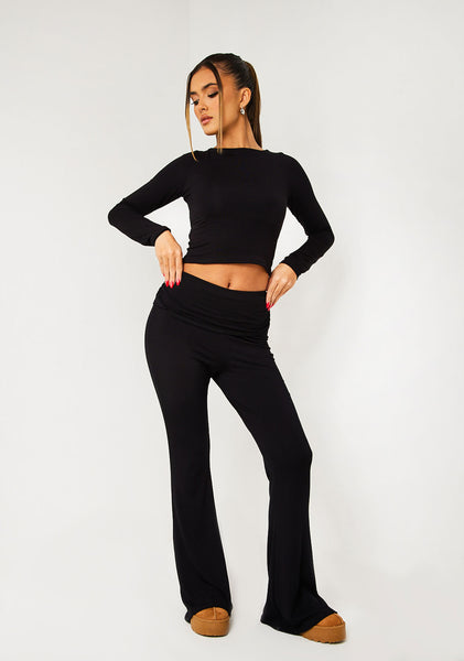 T Party Women's Yoga Foldover Capri Pants, Black, Small