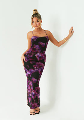 Nina Purple Multi Colour Printed Maxi Dress