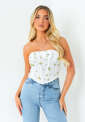 Emily White Fold Over Floral Corset