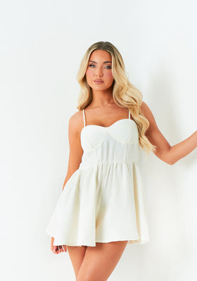 Paloma Cream Textured Strappy Playsuit