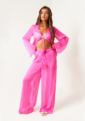 Sophie Pink Sheer Stripe Beach Cover Up Trouser