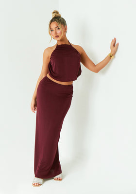 Lucy Wine Cowl Backless Top