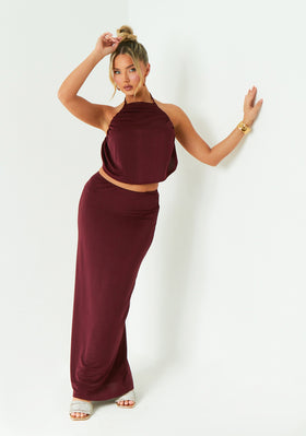 Issy Wine Column Skirt