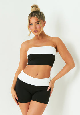 Erin Black Contrast Fold Over Bardot Top