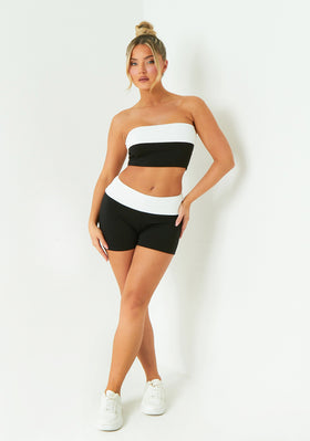 Eve Black Contrast Fold Over Cycling Short