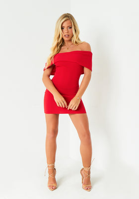 Joanna Red Textured Bardot Mini Dress