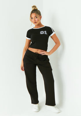 Layla Black Contrast Side Stripe Wide Leg Jogger