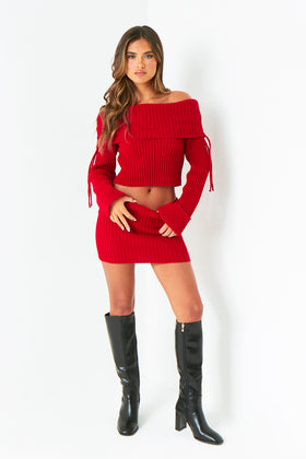 Scarlette Red Knitted Fold Down Skirt