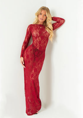 Erica Red Lace Open Back Maxi Dress