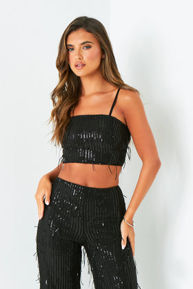 Orla Black Tassel Sequin Crop Top