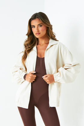 Celly Cream Oversized Cotton Bomber Jacket