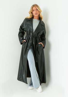 Dani Black Leather Trench Coat