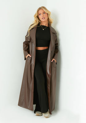 Dani Chocolate Leather Trench Coat