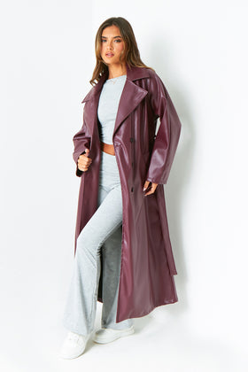 Dani Wine Leather Trench Coat