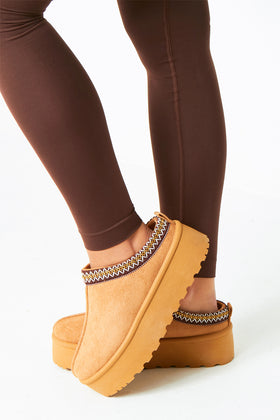 Emily Caramel Platform Faux Fur Lined Slip On Boots