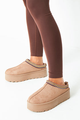 Emily Mocha Platform Faux Fur Lined Slip On Boots