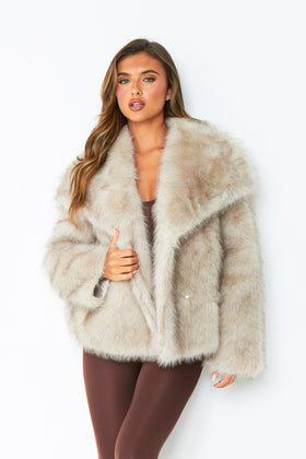 Freya Beige Oversized Faux Fur Coat