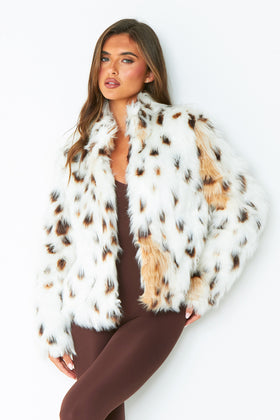 Ava Cream Leopard Print Faux Fur Coat